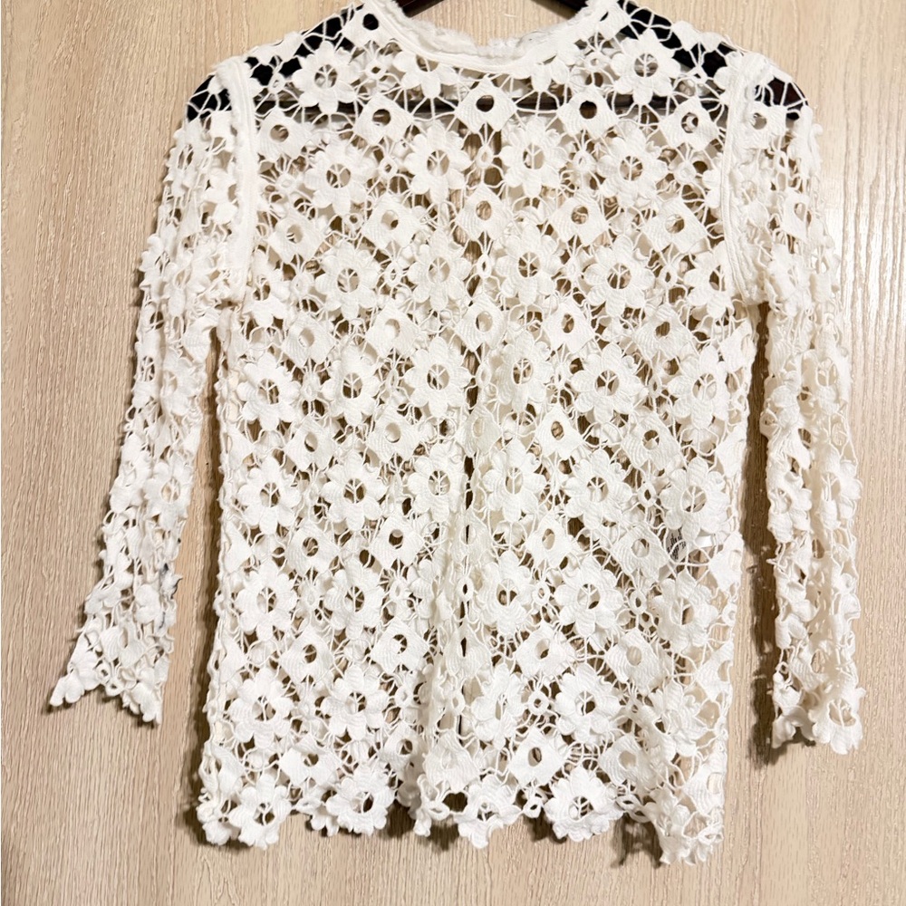 Sandro Paris White Crochet Lace Top – Size 1 (US Small) - Picture 2 of 16
